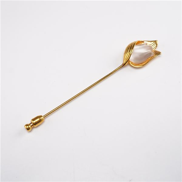 Lalique Crystal and Gilt Tulip Stick Pin