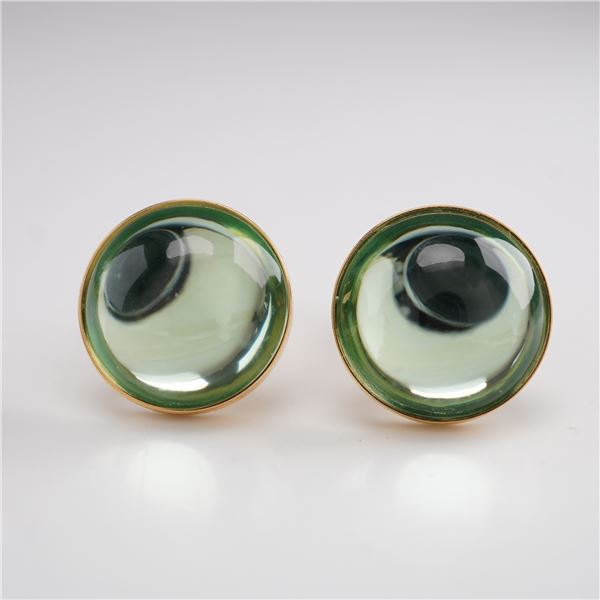 Lalique Crystal Green Cabochon Clip-On Earrings