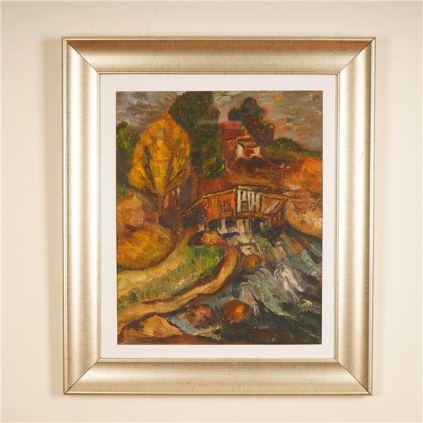 Original Oil on Board, Expressionist Autumn Landscape