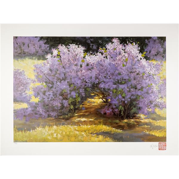 Chinese Limited Edition Lithograph, Blossoming Pathway, Signed