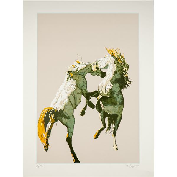 Fran Bull, Screenprint on Paper, Fighting Horses, Signed & Numbered