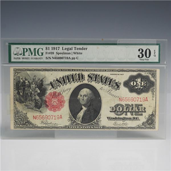 1917 $1 Legal Tender "Sawhorse" Banknote PMG Graded Very Fine 30 EPQ
