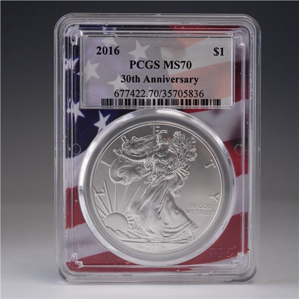 2016 American Silver Eagle Type 1 Dollar 30th Anniversary PCGS Graded MS 70