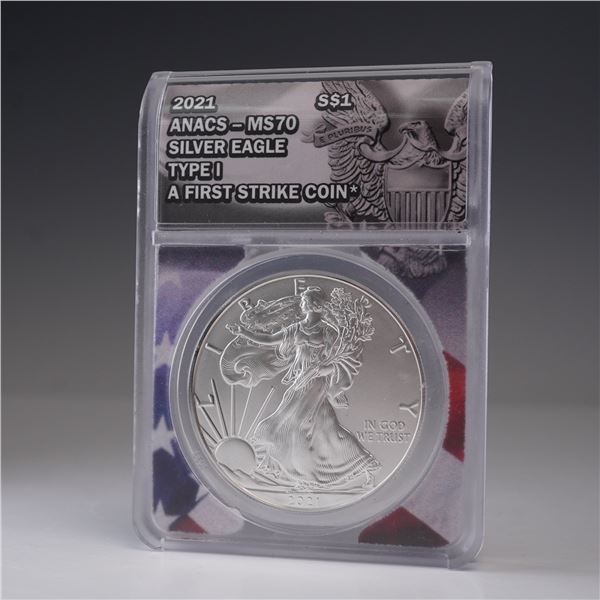 2021 American Silver Eagle Type 1 Dollar ANACS Graded MS 70