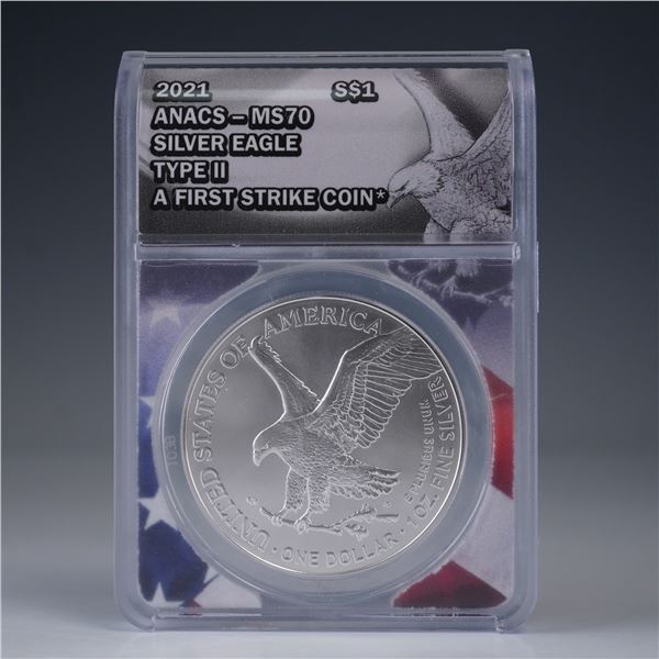 2021 Silver Eagle Dollar Coin,  ANACS MS70 Type II First Strike