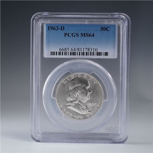 1963-D Franklin Silver Half Dollar PCGS Graded MS 64