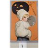 Image 1 : Orange Background Clapsaddle Child & Black Pumpkin Halloween Postcard