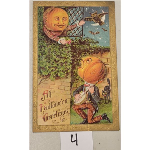 All Halloween Greetings Pumpkin Head Singing Gottschalk Postcard