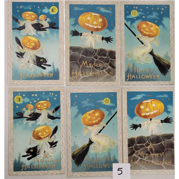 Barton & Spooner Halloween Pumpkin Head Ghost Set of 6 Postcards