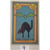 Image 1 : Gibson Blue Background Black Cat, Bat & Pumpkin Halloween Postcard
