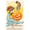 Image 1 : Stetcher Halloween Girl Looking In Mirror Over Pumpkin Postcard