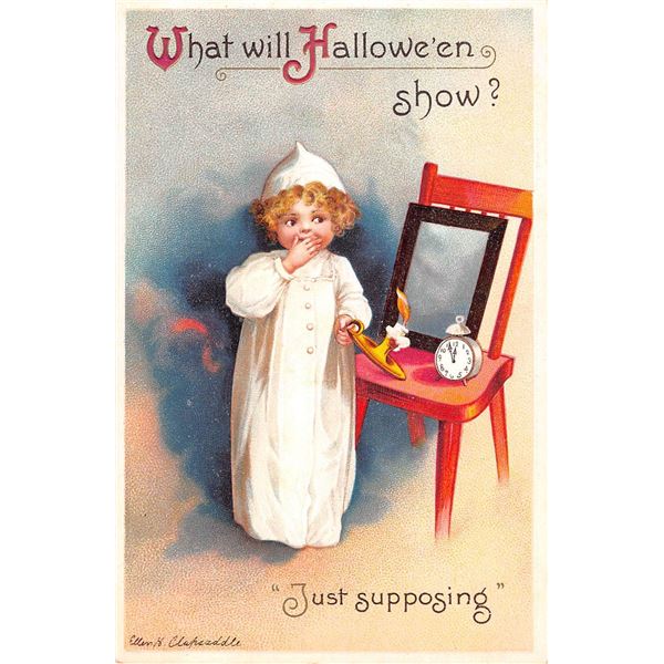 Clapsaddle Halloween Child with Candle Postcard