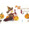 Image 1 : Owen Halloween Witch with Cats & Pumpkin Postcard