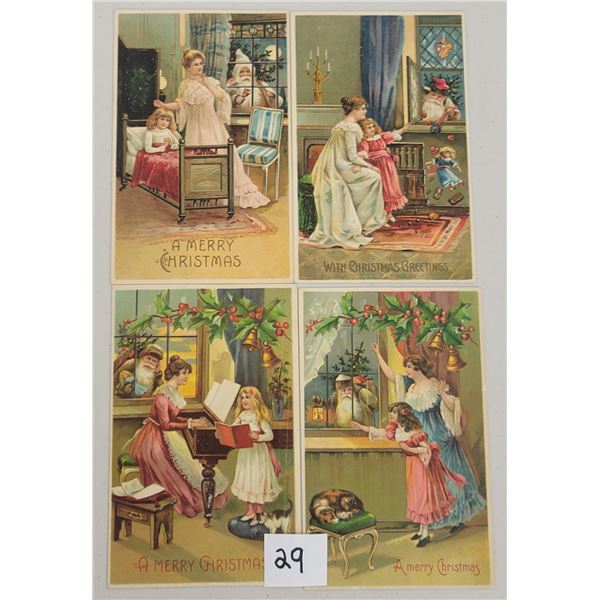 Group of 4 Christmas Santa Claus Through Window Postcards