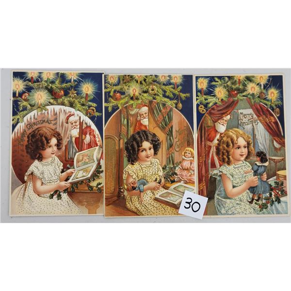 Girl Under Christmas Tree With Books & Dolls With Santa Postcards 3