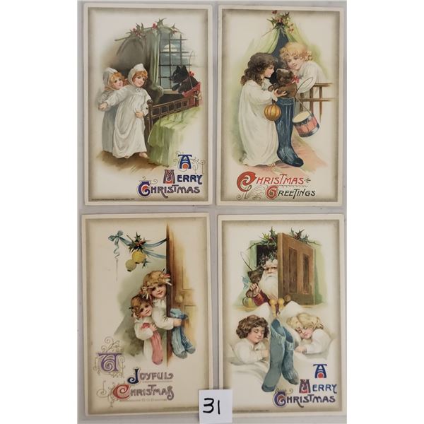 Group of 4 Children With Stockings Winsch Christmas Holiday Postcards