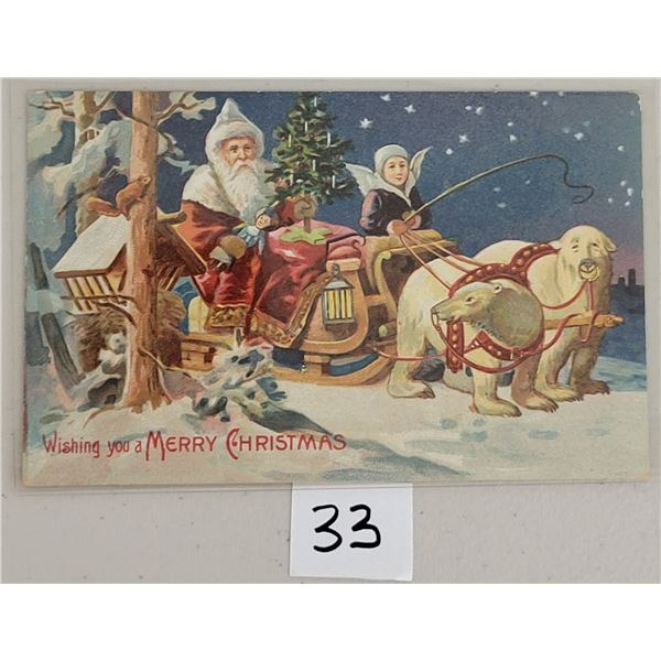 Santa Claus With Polar Bear Sled Christmas Postcard