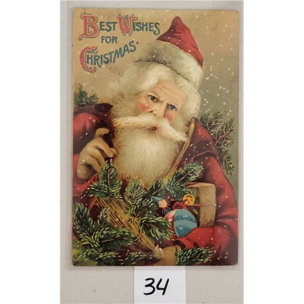 Best Wishes For Christmas Santa Claus With Tree & Toys Postcard