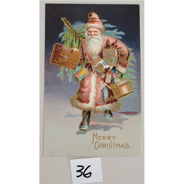 Merry Christmas Santa Claus Carrying Gifts Postcard