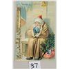 Image 1 : A Merry Christmas Santa Claus in White on Bench Postcard
