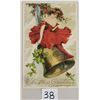 Image 1 : Winsch Christmas Greeting Girl in Red Dress on Bell Postcard