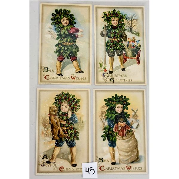 4 Winsch Holly Face Christmas Children Holiday Postcards