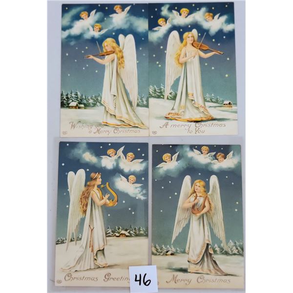 Set of 4 Christmas Angels with Instruments Postcards