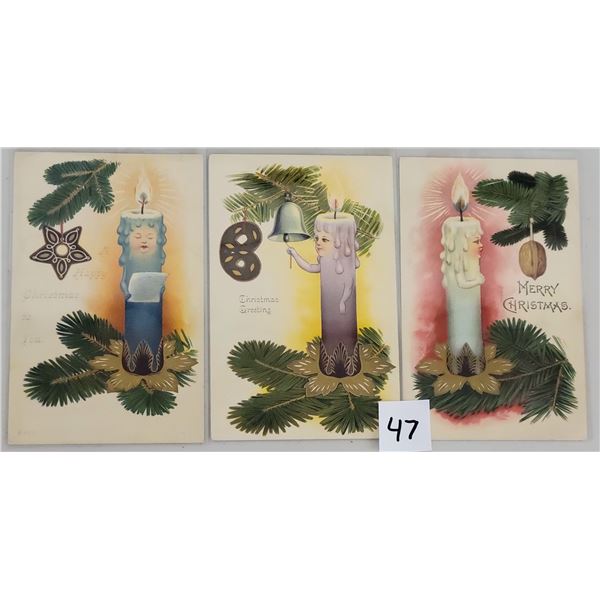 Group of 6 Christmas Fantasy Candle Face Holiday Postcards