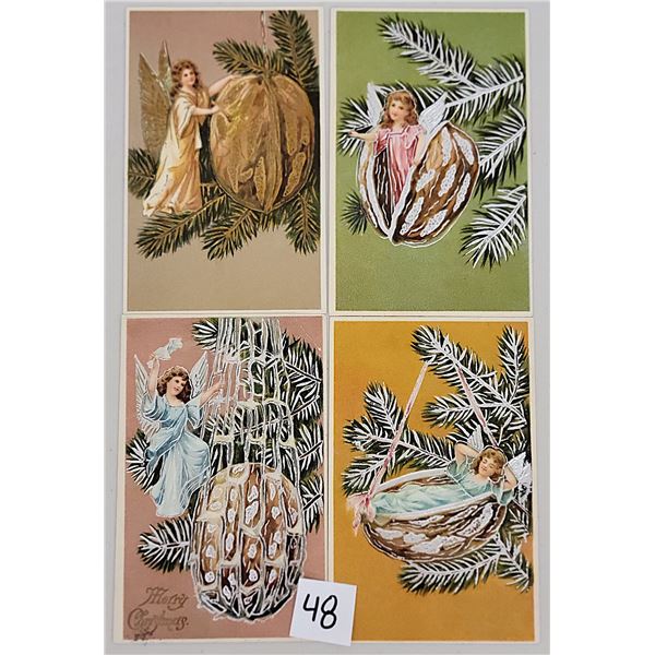 Set of 4 Angels & Walnut Holiday Greeting Postcards