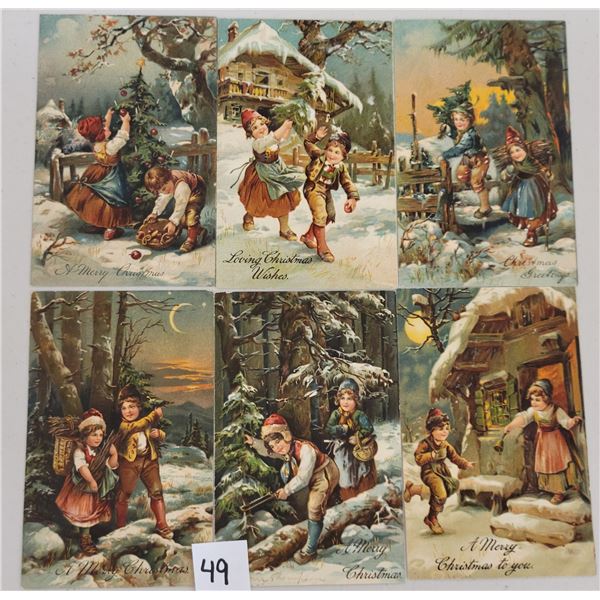 Set of 6 PFB Children Outdoors Christmas Holiday Postcards