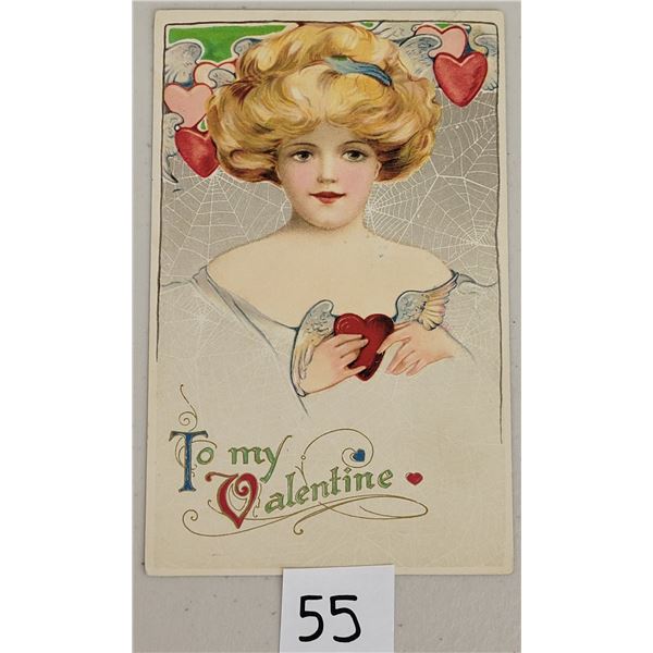 To My Valentine Winsch Schmucker Lady In Front of Web Postcard