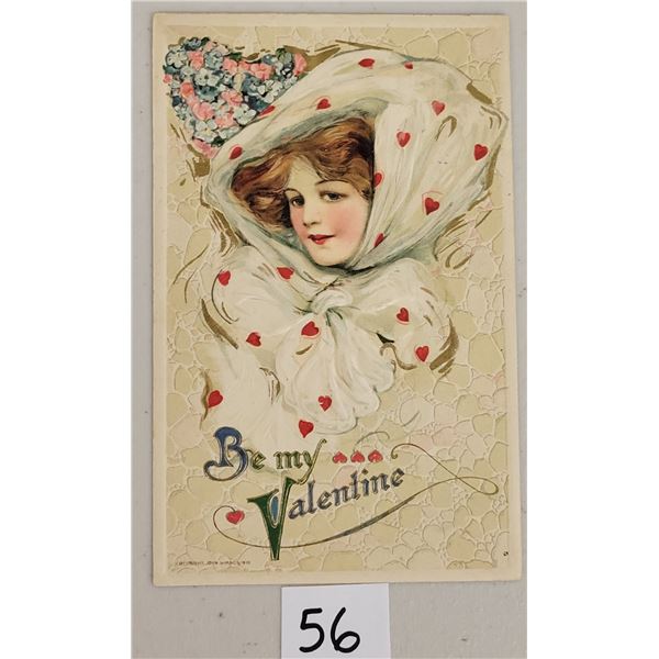 Be My Valentine Winsch Schmucker Lady with Hat Postcard