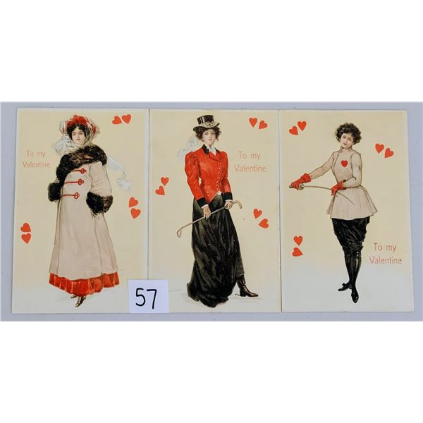 Group of 3 "To My Valentine" Pretty Lady Holiday Postcards