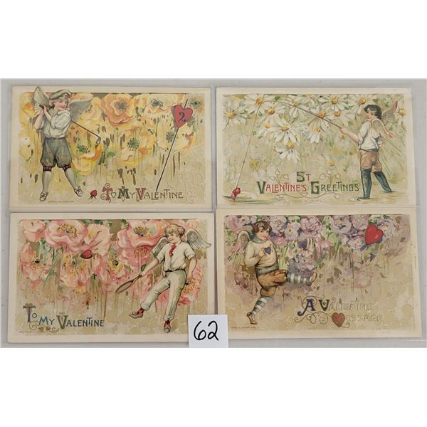 Set of 4 Winsch Cherub Playing Sports Valentine Holiday Postcards