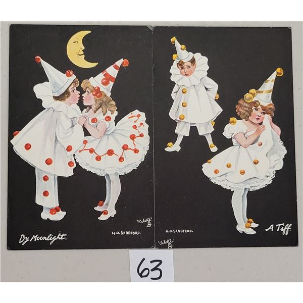 2 Tuck Black Background Children Greeting Postcards