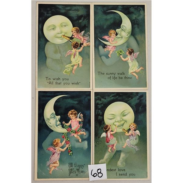 Set of 4 Angels with the Moon Holiday Greeting Postcards