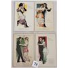 Image 1 : Set of 4 New Year Couple Dancing Signed Powell Holiday Postcards