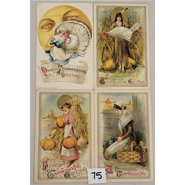 Group of 4 Thanksgiving Winsch Holiday Greeting Postcards with Ladies