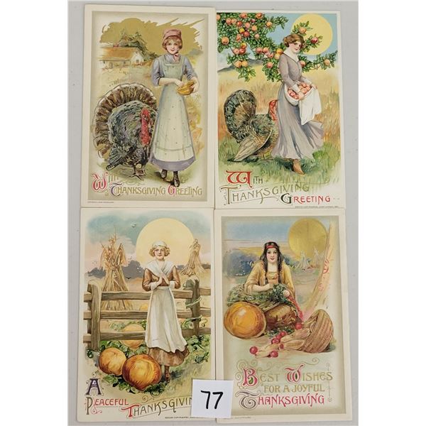 Group of 4 Thanksgiving Winsch Holiday Greeting Postcards with Ladies