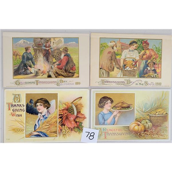 Group of 4 Thanksgiving Holiday Postcards - 1 Black Americana Postcard