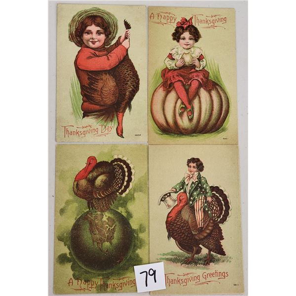 Group of 4 Thanksgiving Children & Turkey Postcards