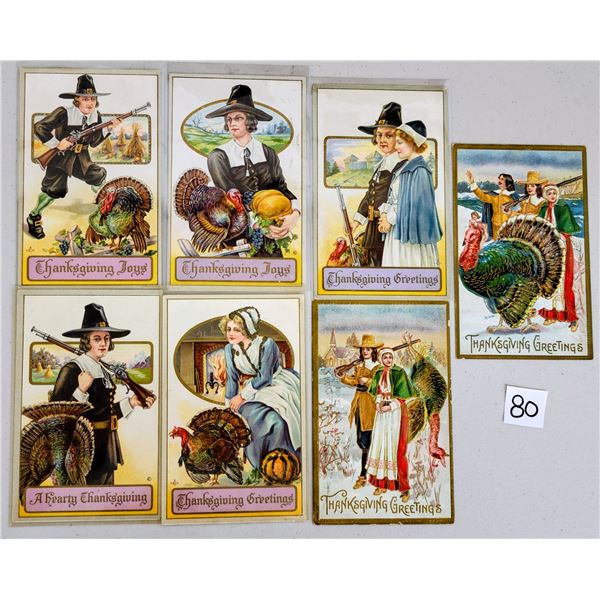 Group of 7 Thanksgiving Pilgrim Holiday Greeting Postcards
