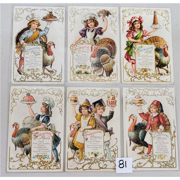 Set of 6 Thanksgiving Menu Children Greeting Postcards