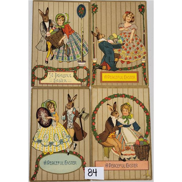 Set of 4 Dressed Rabbits & Children Holiday Easter Greeting Postcards