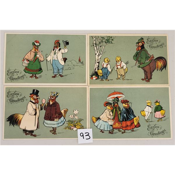 Set of 4 Dressed Chickens & Roosters Easter Holiday Postcards