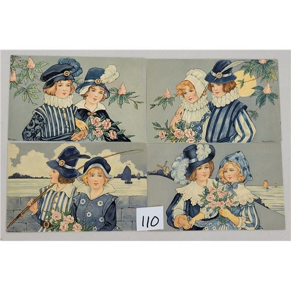 Set of 4 M.M. Vienne No. 382 Children Postcards