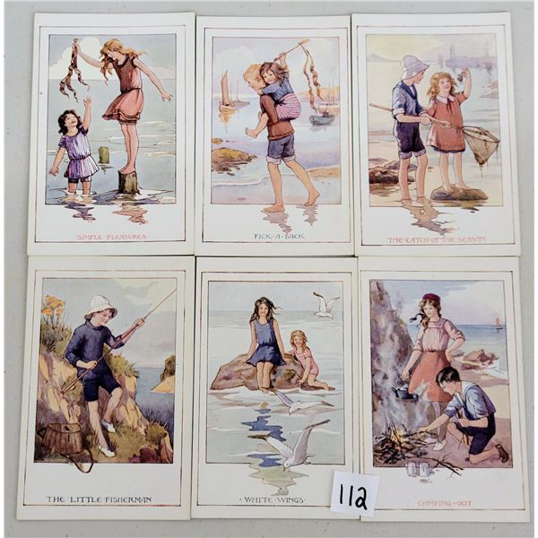 Group of 6 "Modern Humor" Children Series By The Sea Postcards