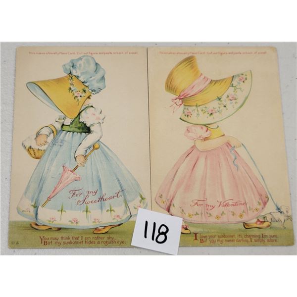 2 Nister Valentine Sunbonnet Girl Holiday Postcards