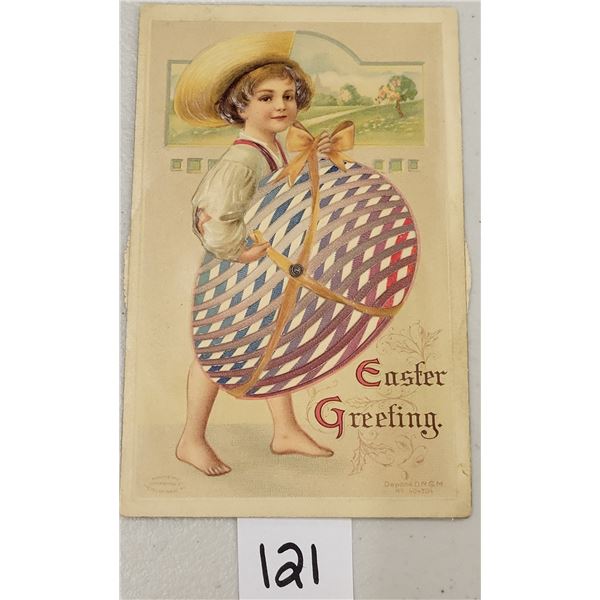 Novelty - Easter Greeting Boy Holding Large Mechanical Egg Postcard