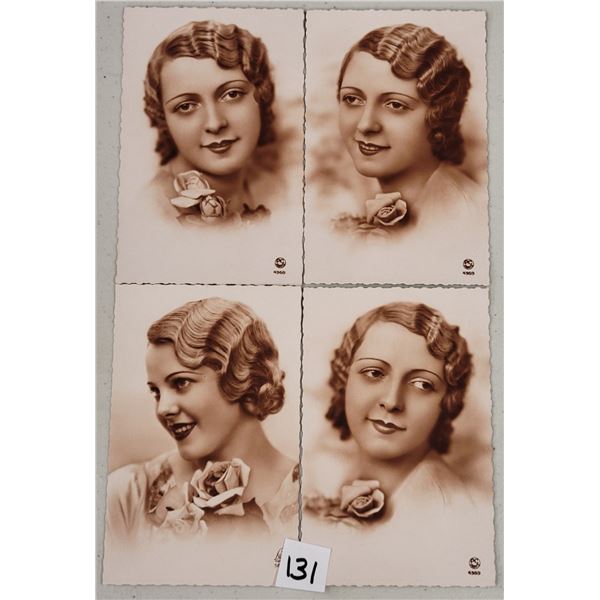 4 French Pretty Lady Photo Postcards